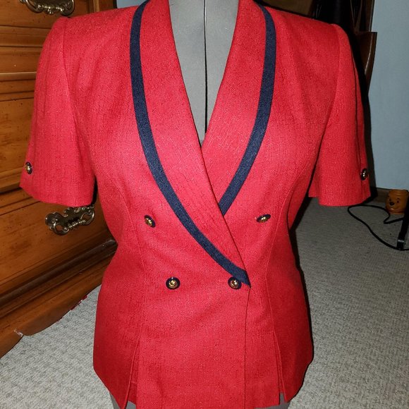 VINTAGE Kasper for A.S.L. Red & Navy Blazer - Picture 3 of 3